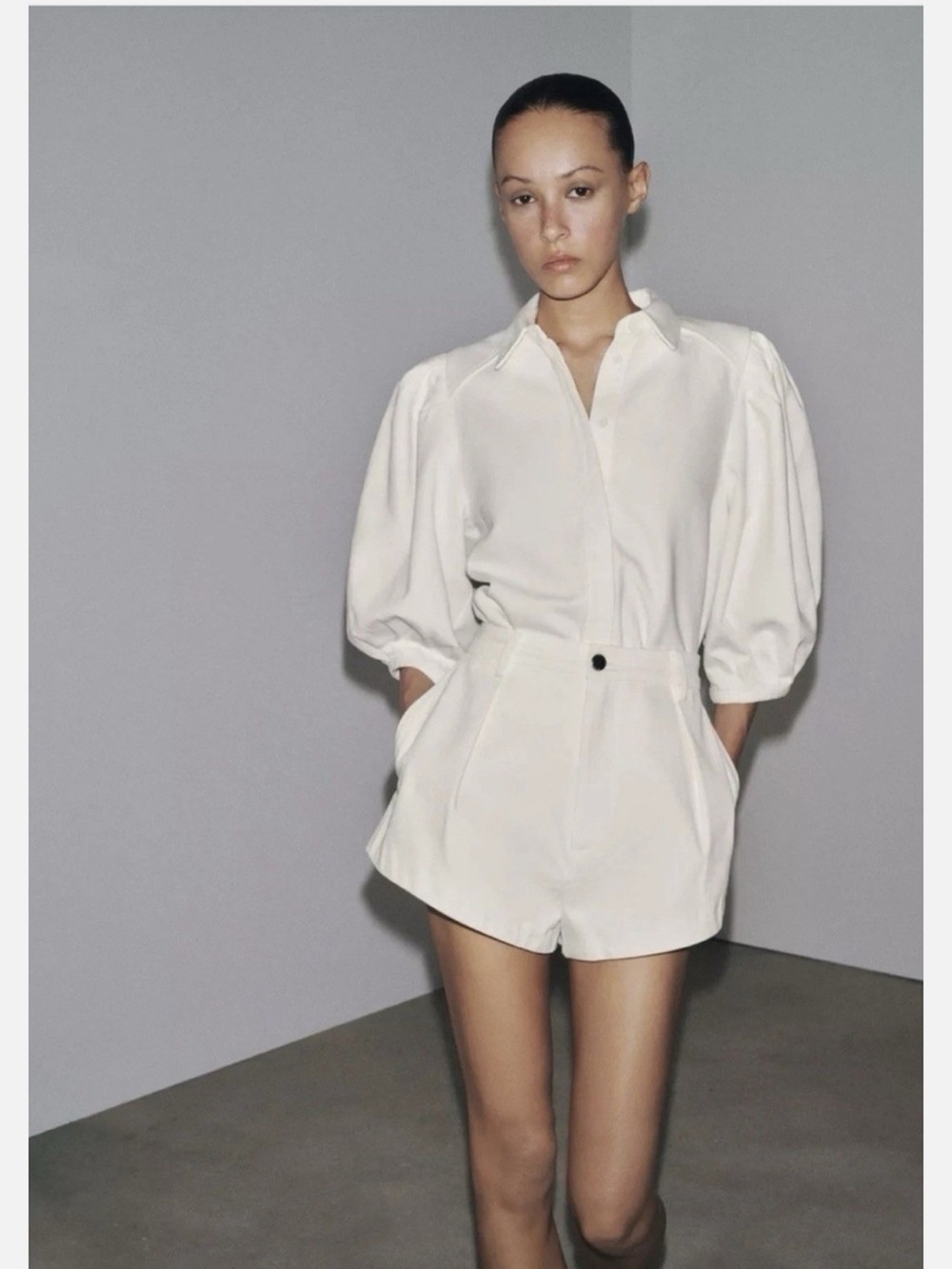 Zara White Denim Top